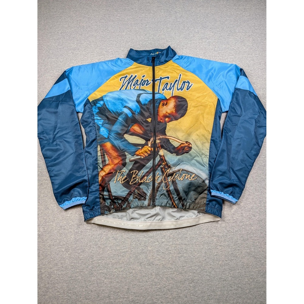 Alloy Cycling Wear Jacket Mens Small Major Taylor Black Cyclone Blue Graphic